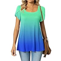 Womens Short Sleeve Tee Shirts Elegant Square Neck Pullover Fashion Solid Color Tunic Loose Comfy Blouse Summer Tops