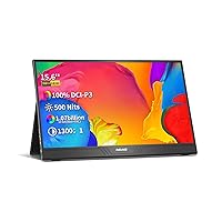 Portable Monitor QLED 15.6 Inch, Intehill FHD 100% DCI-P3 500 Nit Brightness Second Screen for Laptop, 2 USB-C Ports HDMI Freesync HDR - Portable Gaming Monitor for PS5/Xbox (P15NF)