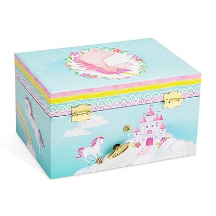 Jewelkeeper Girl's Musical Jewelry Storage Box with Spinning Unicorn, 6 x 4.65 x 3.5 inches, Rainbow Design, The Beautiful Dreamer Tune