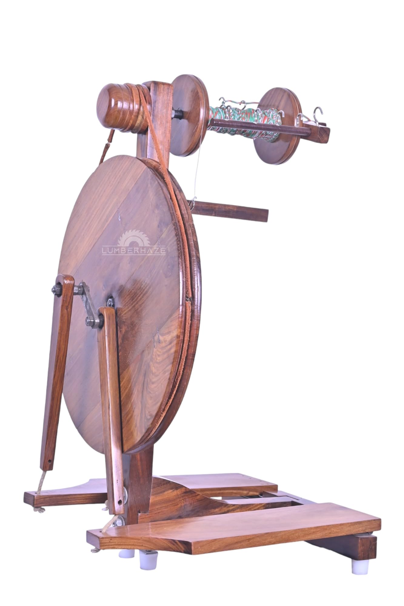 Lumberkart Handmade Wooden Spinning Wheel with 3 Bobbins for Beginners and Professional Spinners, 16 Inch Wheel