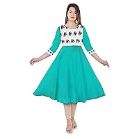 Women's Dress Cotton Tunic Party Wear Frock Suit Animal Print Maxi Teal Color Plus Size
