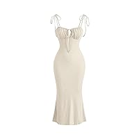 Verdusa Women's Ruched Knot Front Tie Shoulder Sleeveless Fishtail Bodycon Cami Dress