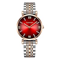 Women Fashion Simple Rhinestone Quartz Wrist Watch with Dial Analog Display and Stainless Steel Band