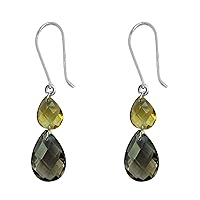 Citrine Briolette Shape Gemstone Jewelry 925 Sterling Silver Drop Dangle Earrings For Women/Girls