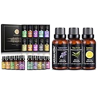 Lagunamoon Essential Oils Top 10 Gift Set, Top 3 Essential Oils Set for Humidifier, Massage, Aromatherapy, Skin & Hair Care