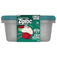Ziploc Food Storage Meal Prep Containers Reusable for Kitchen Organization, Smart Snap Technology, Dishwasher Safe, Deep Rectangle, 2 Count, Holiday Designs
