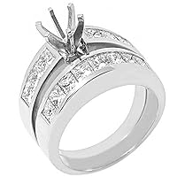 14k White Gold Princess Diamond Engagement Ring Semi Mount Set 2.58 Carats