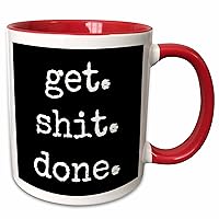 3dRose Get Shit Done Lettering Background Two Tone Mug, 11 oz, Black/White/Red