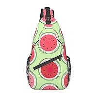 Watermelon Green Sling Backpack, Multipurpose Travel Hiking Daypack Rope Crossbody Shoulder Bag