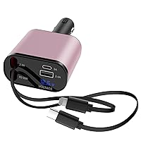 Retractable Car Charger, 4 in 1 Fast Car Phone Charger 66W, Retractable Cables [30W PD 3.0] and USB Car Charger, USB C Car Charger for iPhone 15/14/13/12/11, Galaxy, Pixel
