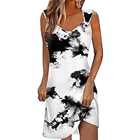 Sundresses for Women 2024 Casual Summer Slip Ruched Fashion Basic Strap Sleeveless Loose Fit Dress