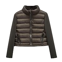 Womens Winter Crop Quilted Jackets Long Sleeve Full Zip Bomber Jacket Coats with Pockets Casual Fashion Cropped Tops