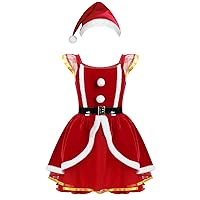 YiZYiF Girls' Kids' Santa Claus Fancy Dress Christmas Holiday Party Princess Cosplay Costume with Hat