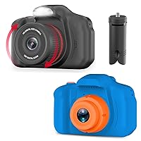 Seckton Kids Selfie Camera for Boys Age 3-9 Navy Blue & Digital Video Cameras with Flash for Kids 6-10, Portable Camera Toy 3 4 5 6 7 8 9 10 Year Old Boys Girls Black