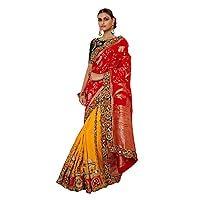 Yellow Red Traditional Ethnic Women Party Wear Silk Saree Heavy Work Blouse Cocktail Bollywood Hit Designer Sari Fancy Wedding Dress 1379
