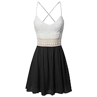 Women's Sleeveless Spaghetti Strap Lace Detail Baby Doll Dress - Made in USA
