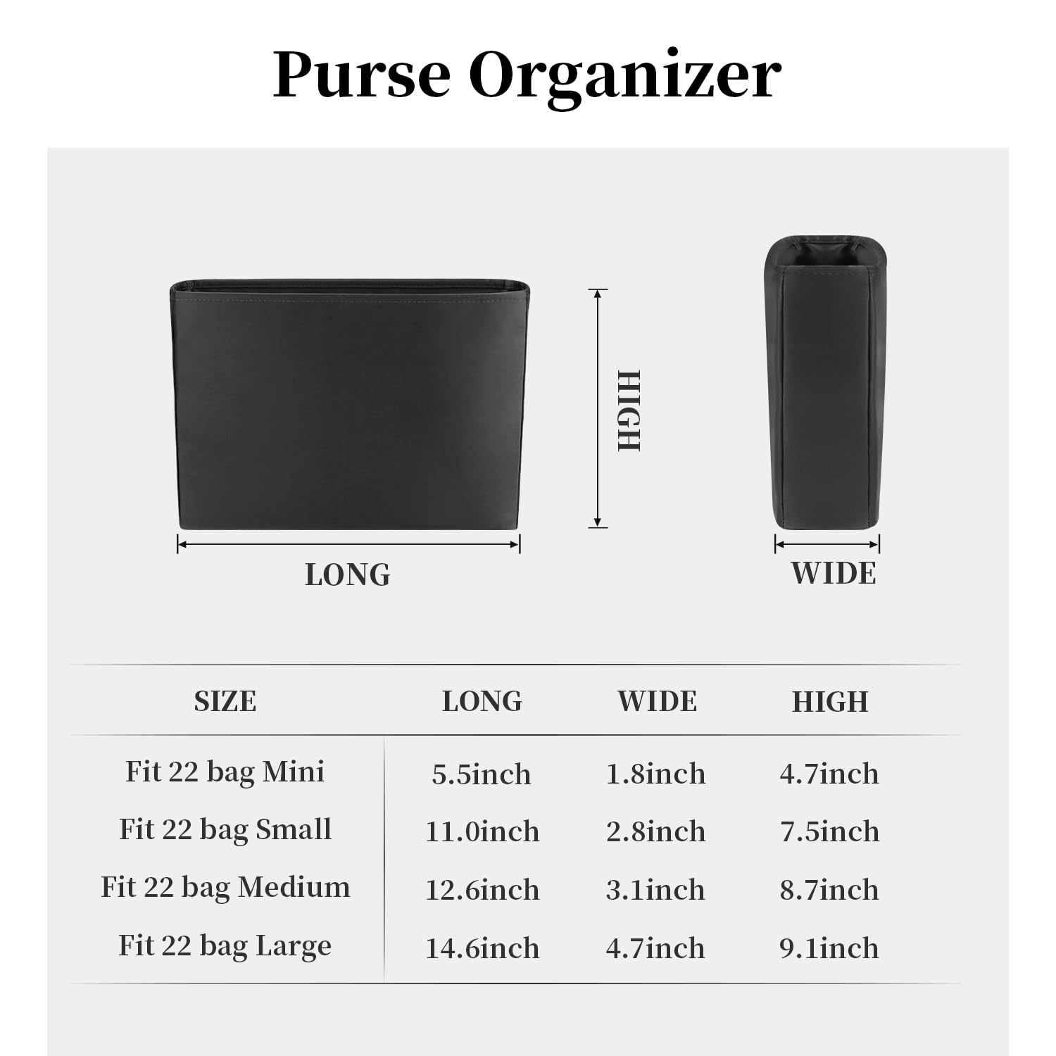KINGS IN BAG Organizer for Tote Bags/Purse Bags Organizer with Silky Satin Fit for Chanel 22 Bag Mini/Small/Medium/Large Lightweight Shaper for Daily Use, 6 Pockets Capacity (Black, Chanel 22 Small)