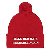Make Red Hats Wearable Again Beanie (Embroidered Pom Pom Knit Cap) Funny Donald Trump MAGA Parody, Made in The USA Hat
