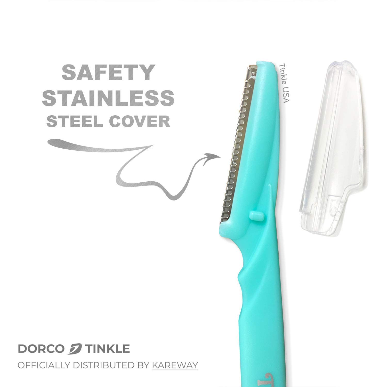 Dorco Tinkle Eyebrow Razors for Women, 6 Razors , Eyebrow Trimmer Dermaplaning Tool for Safe and Easy Facial Hair Removal for Women, Exfoliating Face With Stainless Steel Safety Cover for Sensitive Skin