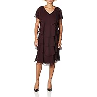 S.L. Fashions Women's Short Sleeve Metallic Print Pebble Tier Dress