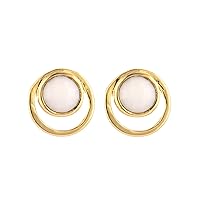 Guntaas Gems Cute Girl Earring Jewelry Round White Agate Gemstone Brass Gold Plated Tiny Stud Earring