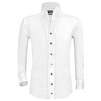 Plain White High Open V Collar Dress Shirt Men's Rainbow Buttons Tall Open Neck Wedding Grooms Outfit