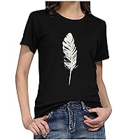 Feather Print Ladies T-Shirt Women's Round Neck Short Sleeve Top Short Fitted Graphic T-Shirt's