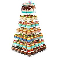 7 Tier Cupcake Stand for 100 Cupcakes, Cake and Cupcake Combo Dessert Tower Holder, Clear Acrylic Cupcake Riser, Large Pastry Cupcake Display for Birthday Wedding Party…