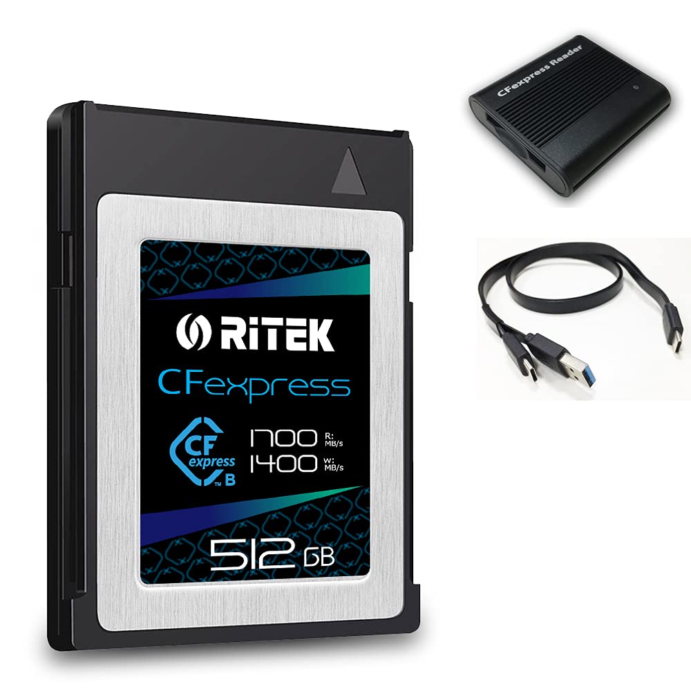 Ritek CFexpress 512GB Type B Memory Card 1700MB/s Read 1400MB/s Write Compatible with Canon Nikon Panasonic Select XQD Cameras,Reader Adapter,RTK-C...