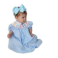 Hand Smocked Girls Easter Dress with Bunnies and Cross Bishop Style