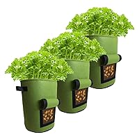 Grow Bags Pack of 3-10 Gallon Heavy Duty Non Woven Fabric Planter Bags. Planting Garden Pots with Sturdy Handles & Large Harvest Window - Growing Potato, Carrot, Onion, Radish, Taro, Peanuts