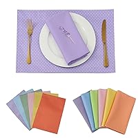Placemats and Napkins Set, Polka Dots Placemats Set of 6, Cloth Napkins Set of 6, Matching Colors for Table Cecorations. Spring,Easter, Birthday,Parties.