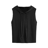 SweatyRocks Women's Summer Sleeveless Hooded Crop Tank Top T-Shirt Black X-Large