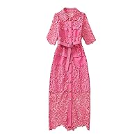 Hollow Crochet Lace Dress Summer Party Women Embroidery Designer Prom Dresses Midi Holiday Robe