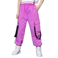 Kids Girls Cotton Cargo Jogger Pants Elastic Waist Trousers Drawstring Pants Hip Hop Sweatpant Casual Streetwear Hot Pink A 5-6 Years