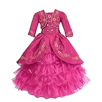 Gold Embroidery Ball Gown Mini Quinceanera Pageant Prom Dresses for Little Girls Kids Juniors with Jacket Satin 2024 Charro