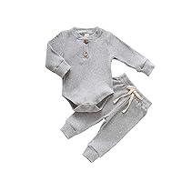 Newborn Baby Girl Boy Fall Clothes 3 6 12 18 24 Months Outfits Long Sleeve Knitted Cotton Romper & Pants Infant Winter Sets