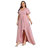 Ever-Pretty Women's Glitter A-line High Low Ruffles Plus Size Formal Dresses with Sleeves 1738-DAPH