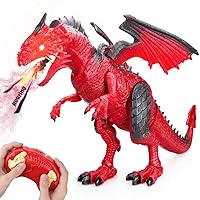 Remote Control Dinosaur,Dragon Toy for Kids Boys Girls Red Dragon Figures Learning Realistic Looking Large Size with Roaring Spraying Light Up Eyes for Birthday Xmas Gifts (Style-1)