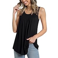 Anydeer Women's Tank Top Summer Pleated Sleeveless Shirt Casual Tunic Curved Hem Flowy Basic Blouse