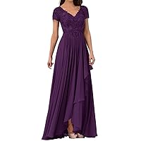 Formal Mother of The Bride Dresses Classy Modest A-Line Short Sleeves Chiffon Mother of The Groom Dresses for Beach Wedding Plus Size Elegant Evening Gowns for Women 2024 Plum
