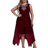 OCSTRADE Womens Plus Size Chiffon Dress Loose Sleeveless Flowy Cocktail Party Midi Dresses