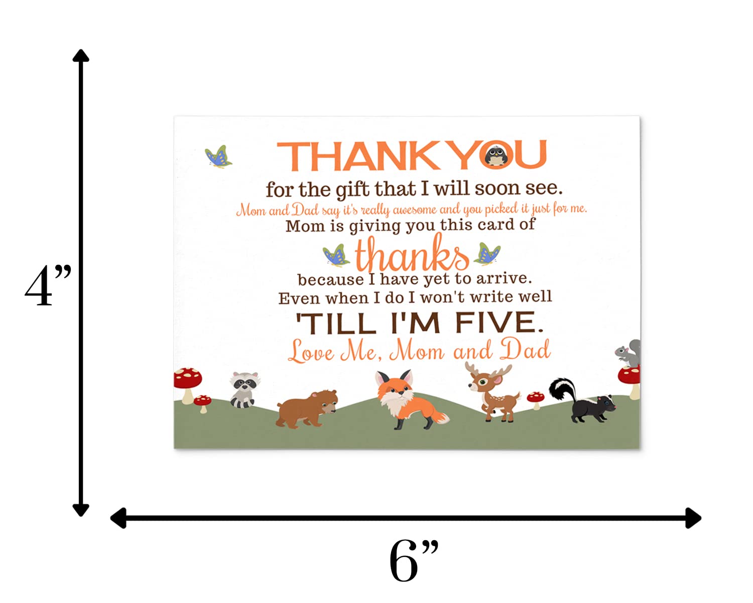 Woodland Baby Shower Thank You Cards with Envelopes (15 Pack) Prefilled Thanks from Boy or Girl – Individual Rustic Notecards for Babies Registry Gifts – Neutral Theme Orange