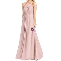 Women's Pleated Chgiffon Long Bridesmaid Dress for Wedding Open Back Wedding Prom Party Gown