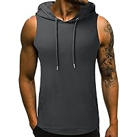Men's Sleeveless Tanks Solid Gym Tops Drawstring Casual Tank Top for Men Athletic Hood T-Shirt Workout Running Tees