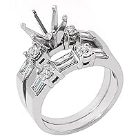 14k White Gold Baguette Round Diamond Engagement Ring Semi Mount Set 1.26 Carats