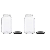 North Mountain Supply 1 Gallon Glass Jar Wide Mouth with Black Plastic Lid - USDA, BPA-Free, Made in the USA - for Fermenting, Storing, Canning, and Much More! - Case of 2
