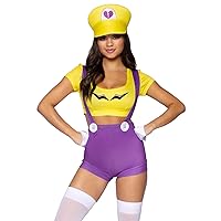 Women's 3 Pc Sexy Gamer Babe Costume with Crop Top, Suspender Shorts, Hat