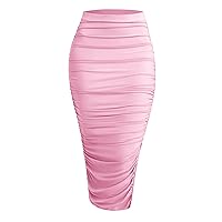 ZESICA Womens Side Slit High Waist Ruched Bodycon Pencil Skirt Party Club Night Out Midi Skirts