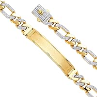 14k Yellow Gold 9.5mm H figaro CZ Cubic Zirconia Simulated Diamond Monaco Bracelet With Frame ID Jewelry Gifts for Women